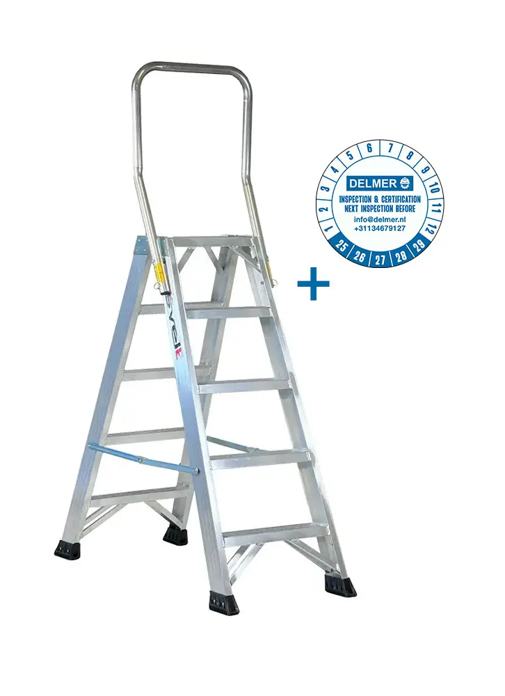 SVELT P1 VIP : escalier double professionnel avec barre de sécurité rabattable intégrée et autocollant d'inspection, de 3 à 13 marches