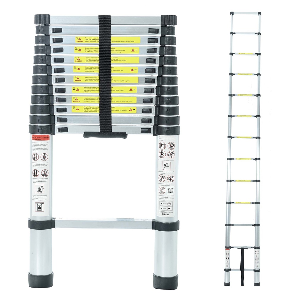 LARS360 Telescopische ladder, multifunctioneel, 2,6 meter, uitschuifbaar, 9 treden, van hoogwaardig aluminium, belastbaar tot maximaal 150 kg