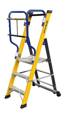 SVELT Moby Fibra GFK-Stehleiter inkl. klappbare Aluminium-Geländer & Doppelverschlussstange